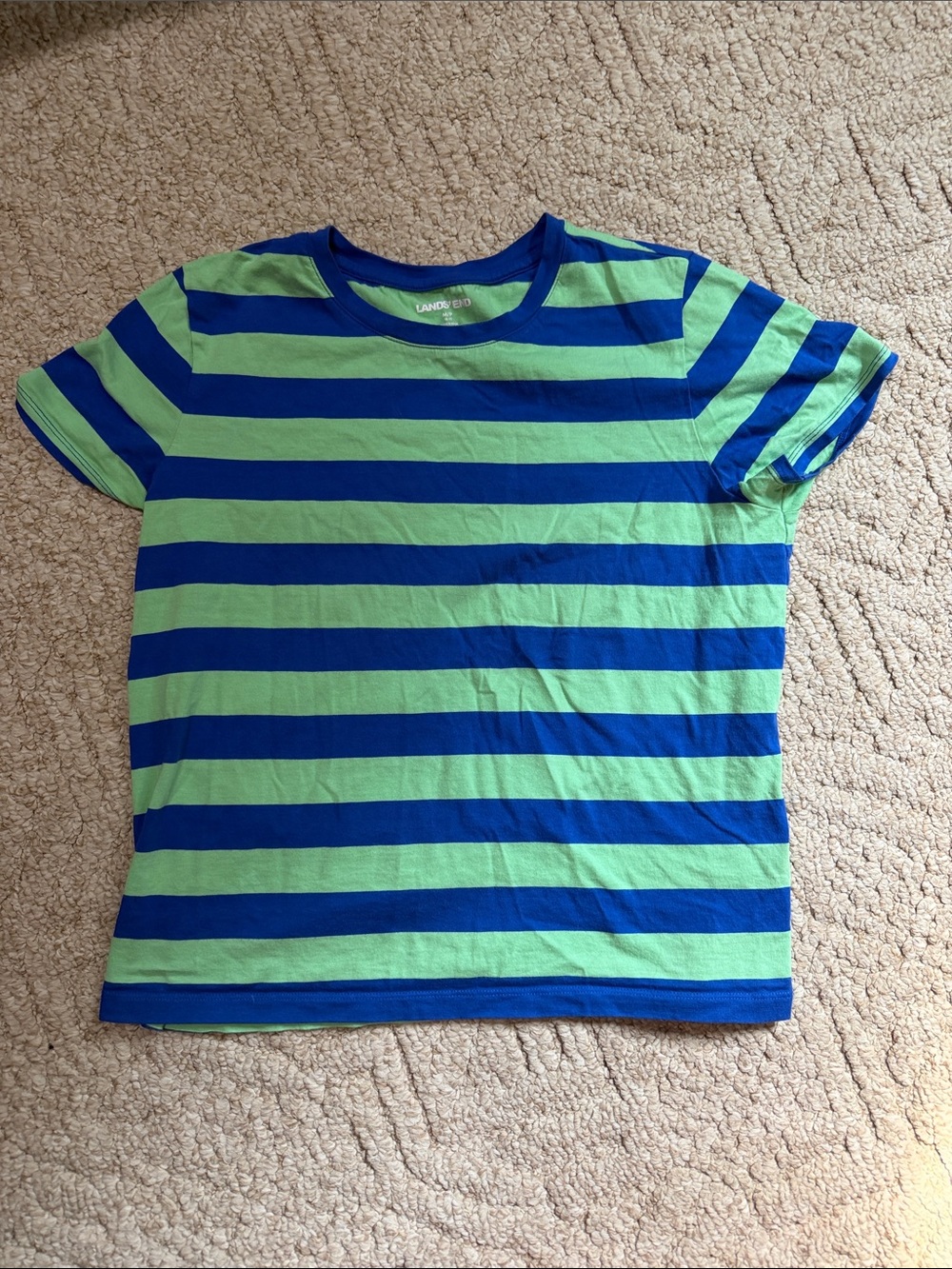 Lands' End Blue & Green Striped Short Sleeve Tee